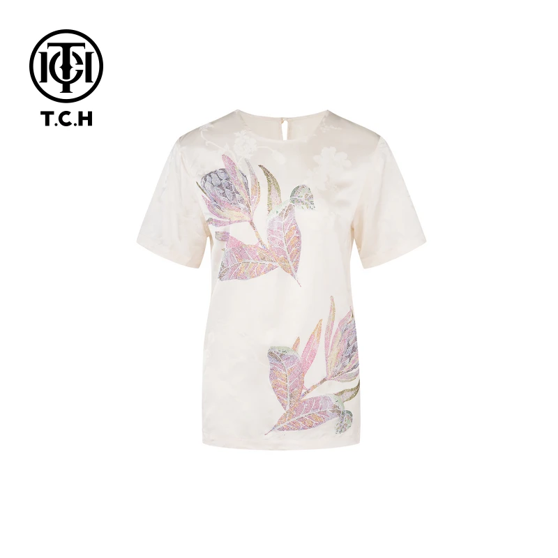 TCH私服烫钻工艺时尚休闲百搭气质T恤女T75A10M9094轻奢tch