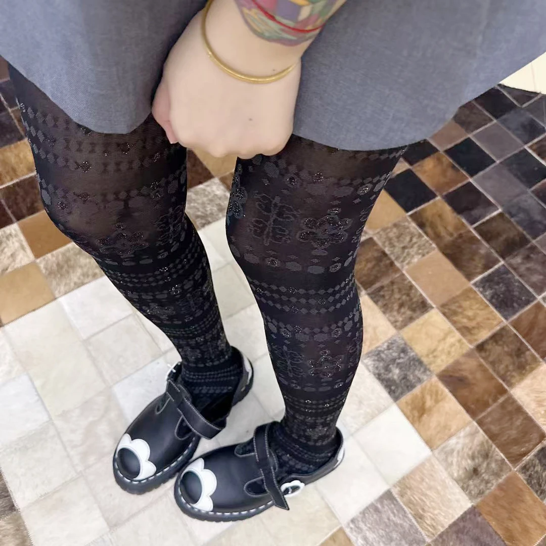 复古民族风异域风情提花连裤袜小众金丝银葱打底裤