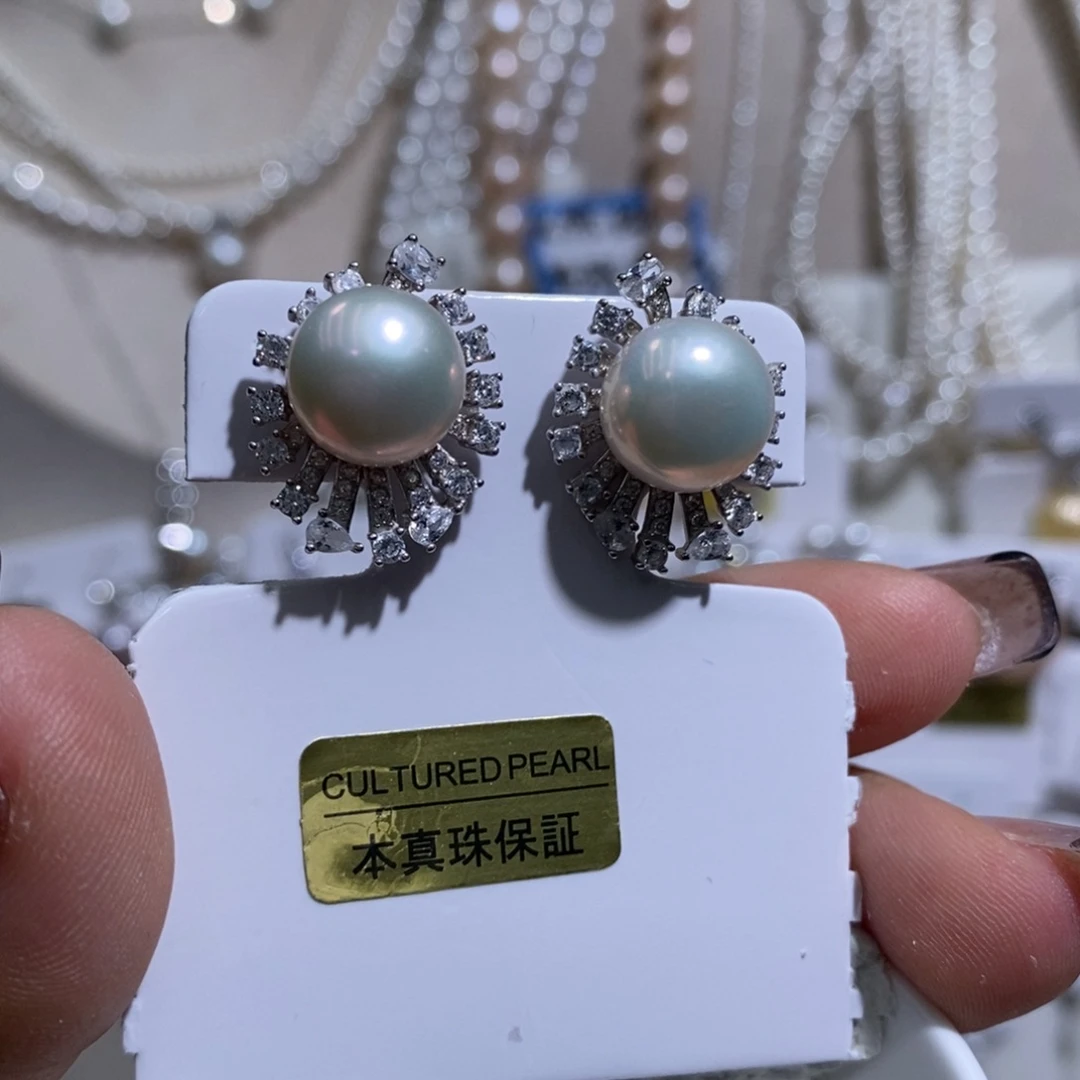 非金属无925银极光青色纯银耳钉