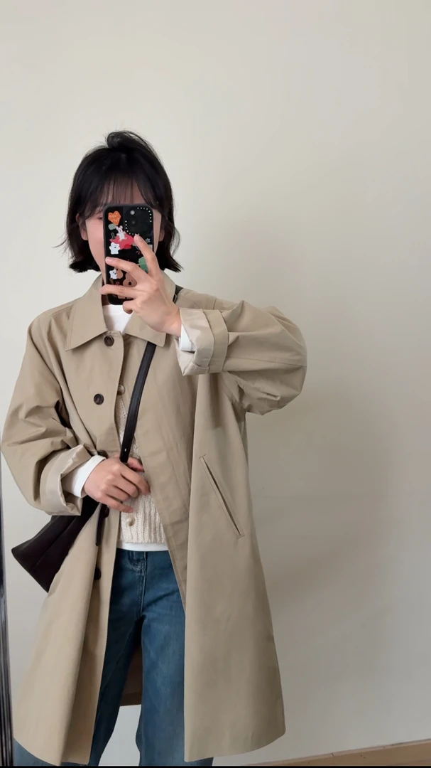 苏晨 秋季经典卡其色中长款廓形风衣外套