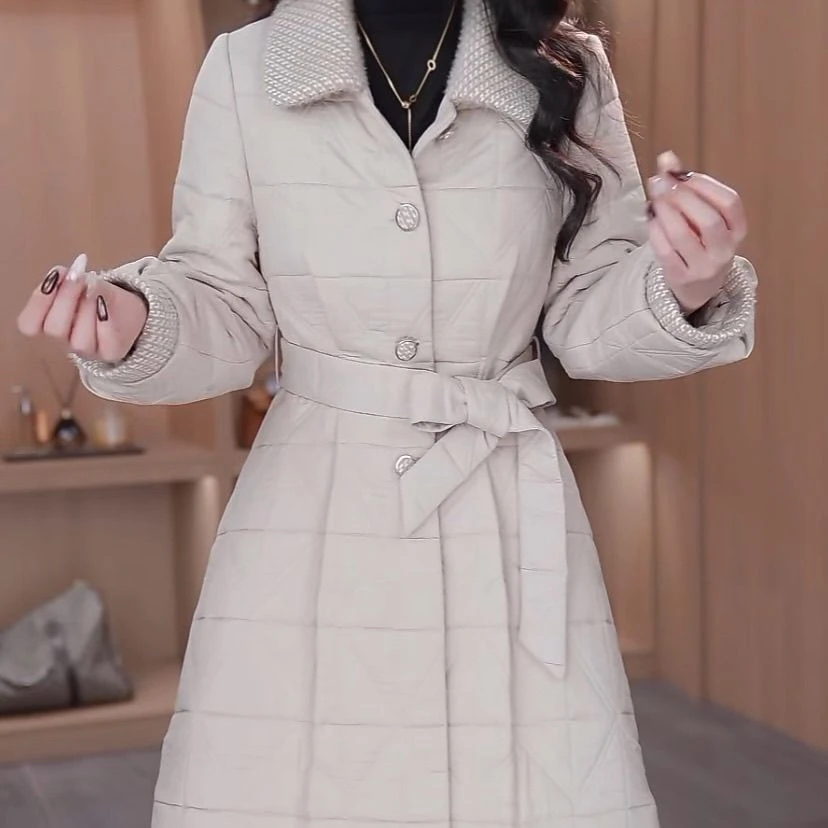 高级夹棉中长款翻领棉衣2025新款冬季显瘦保暖加厚洋气修身棉服女