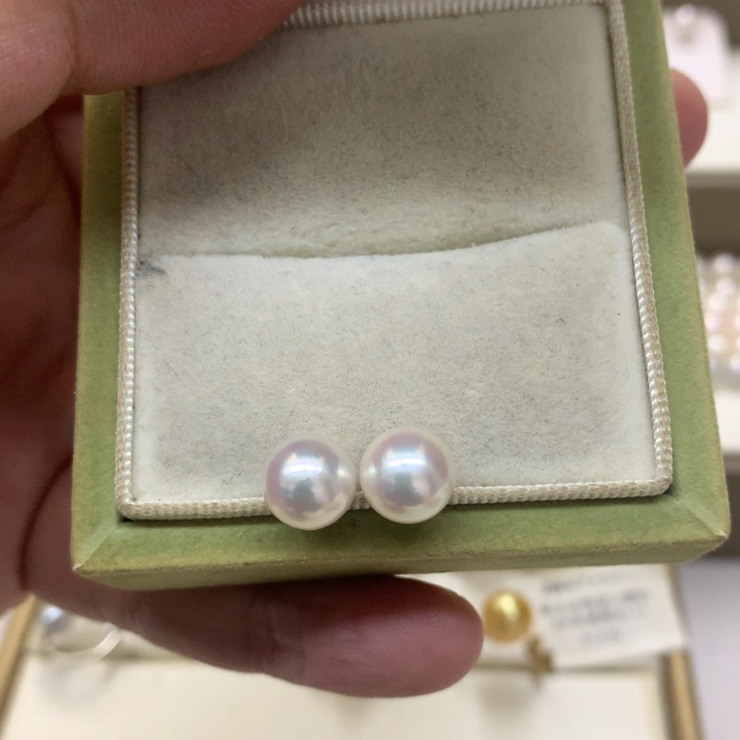 银S925镶嵌耳饰海水珍珠8-8.5akoya素钉