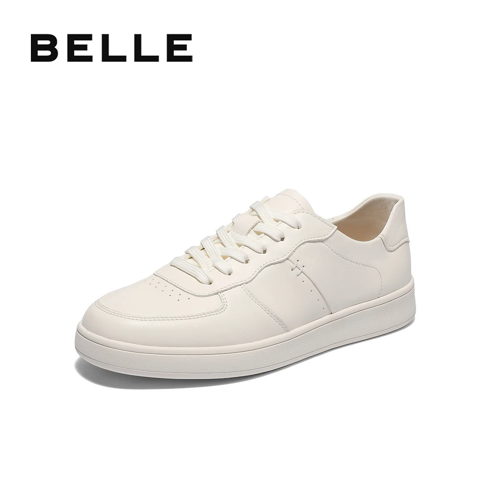 百丽时尚百搭小白鞋男鞋2025春新真牛皮潮流休闲板鞋白色A1869AM5