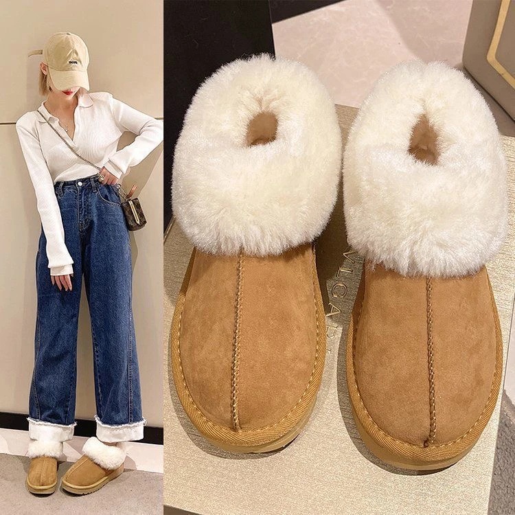 厚底雪地靴女款冬季2025新款毛毛鞋豆豆鞋加绒加厚保暖棉鞋女鞋子