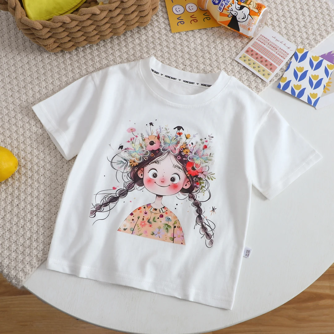 儿童纯棉T恤夏季女童短袖上衣女孩立体蝴蝶半袖宝宝休闲夏装自营