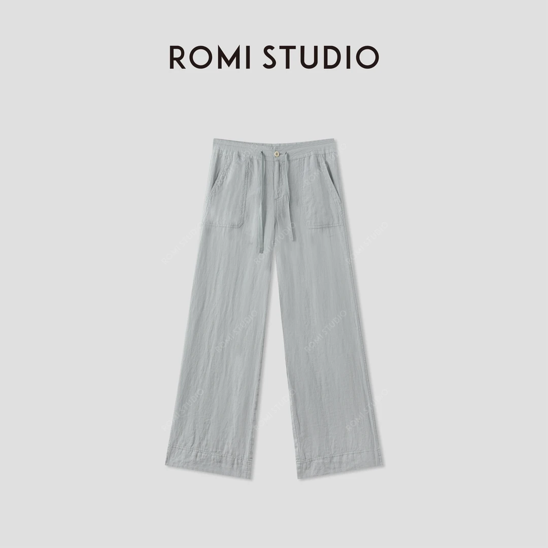 ROMI STUDIO“夏日清新”100%亚麻轻薄松紧腰直筒休闲裤 RWCRXG3887