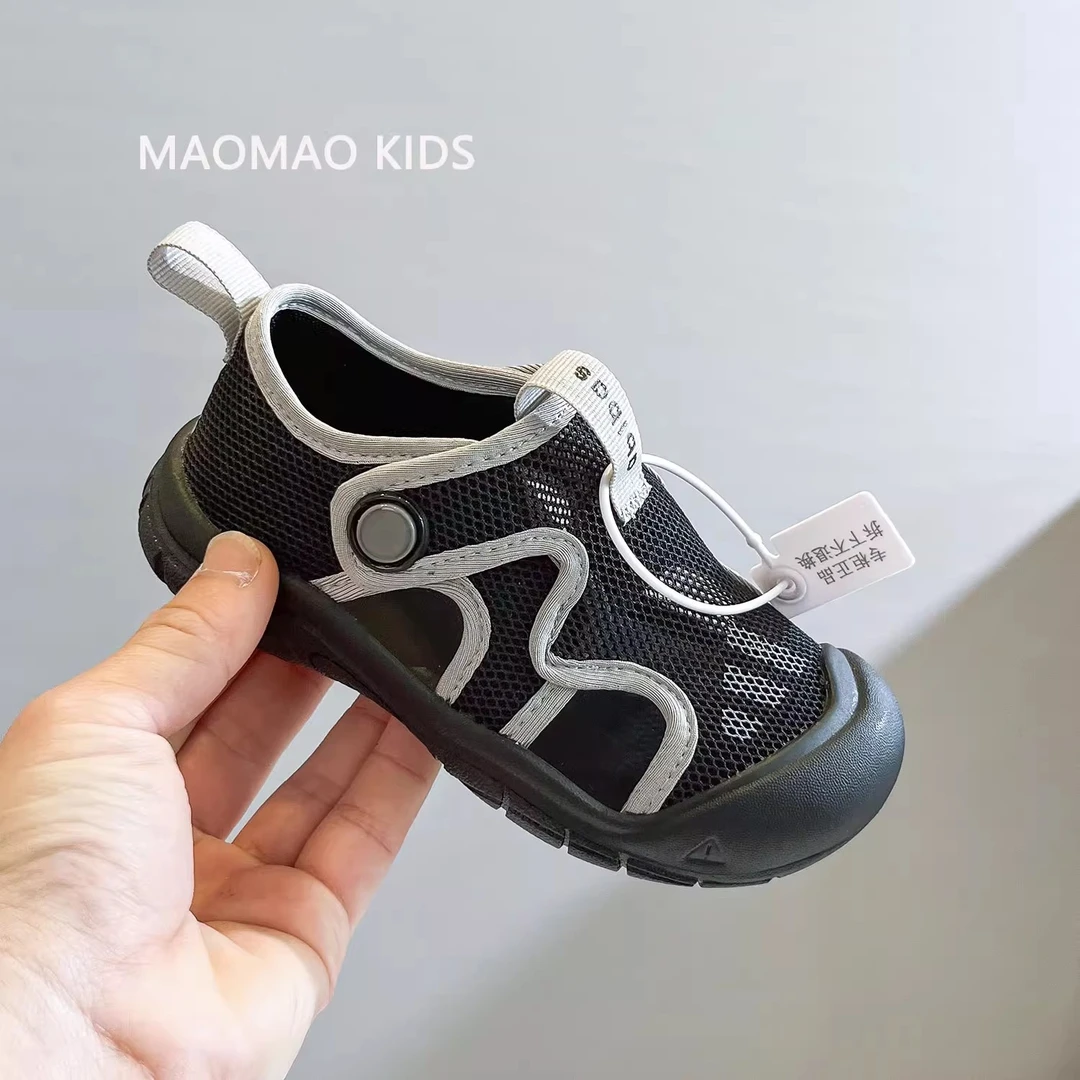 黑色男童包头凉鞋2025夏季新款网面儿童软底防滑镂空女童鞋3-12岁