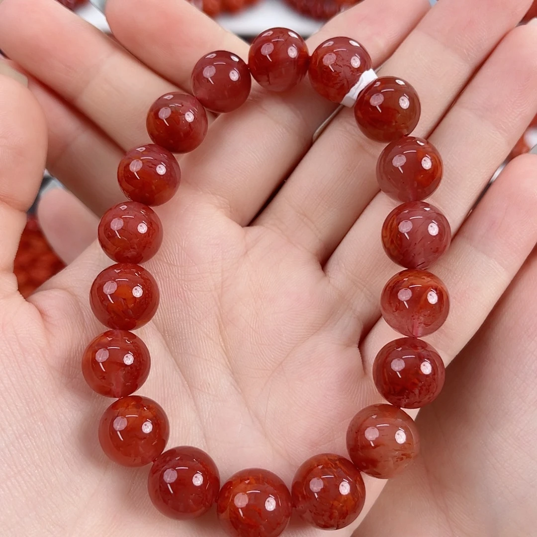 南红玛瑙未镶嵌瓦西牛血红火焰11mm手串