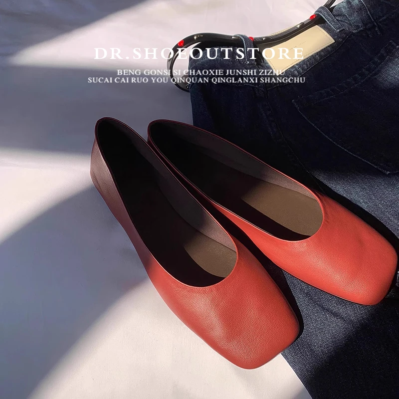 【DR官方正品】金色方头芭蕾平底鞋法式浅口开春单鞋新款羊皮奶奶鞋