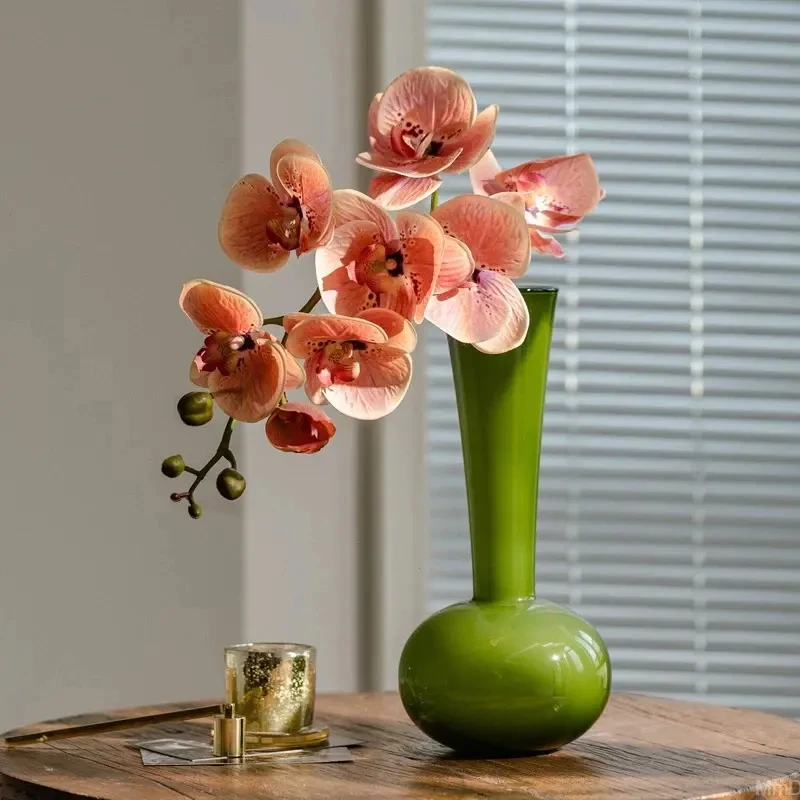 碧琢【天鹅颈翡翠绿花瓶】网红花瓶玻璃轻奢水养富贵竹侘寂风中古