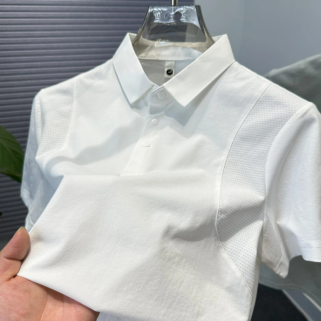 高端拼接短袖翻领t恤男2025新款男士宽松纯色运动休闲polo衫半袖