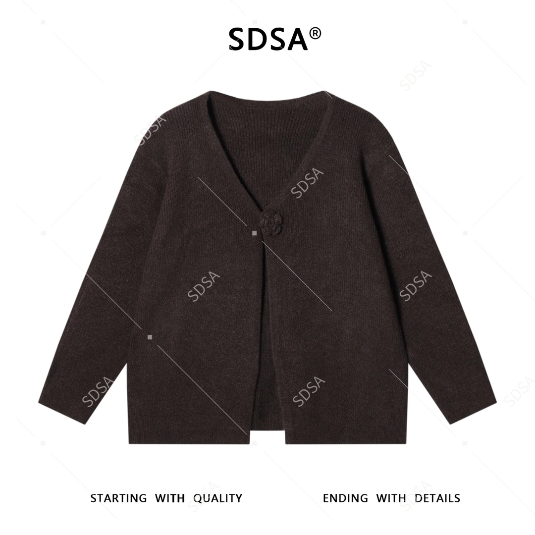 SDSA男士秋冬新款轻奢痞帅男装韩版纯色V领开衫针织衫网红款毛衣