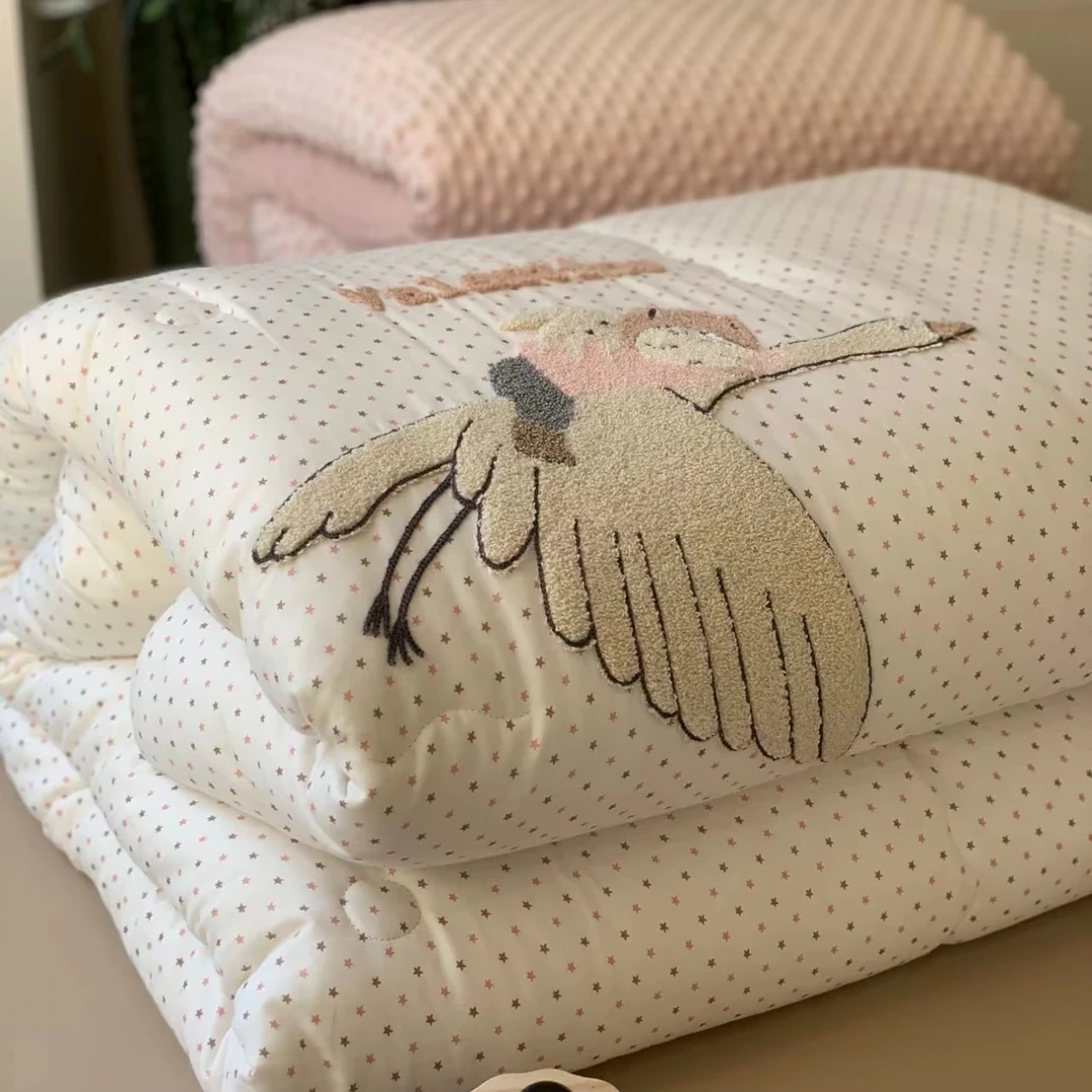 大鹅家 可爱毛巾绣双层纱可机洗豆豆被