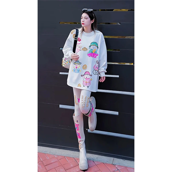 JIE LI/街力原创小众设计感休闲潮流宽松白色卫衣女W1836