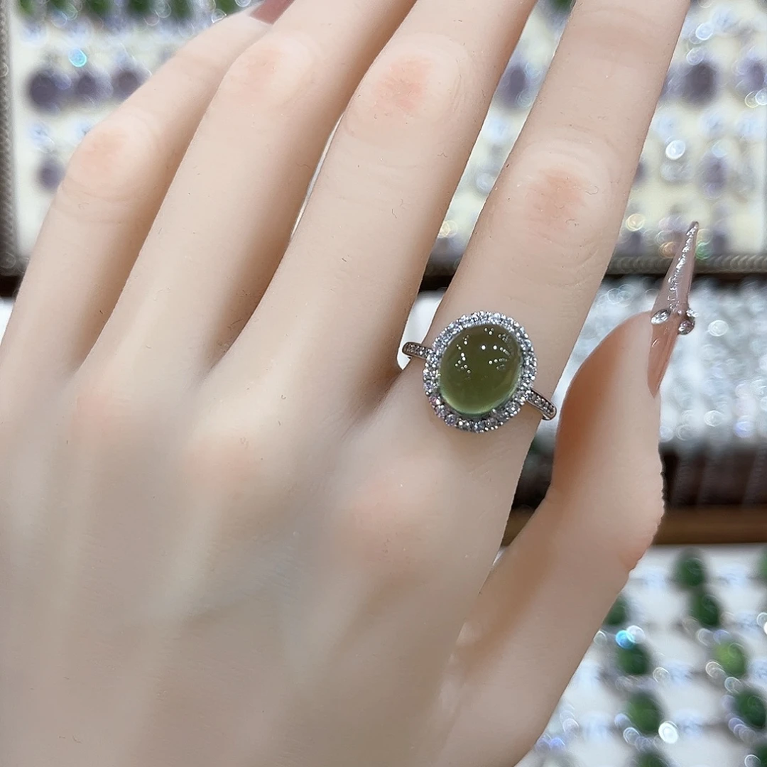 蛇纹石玉银S925镶嵌戒指