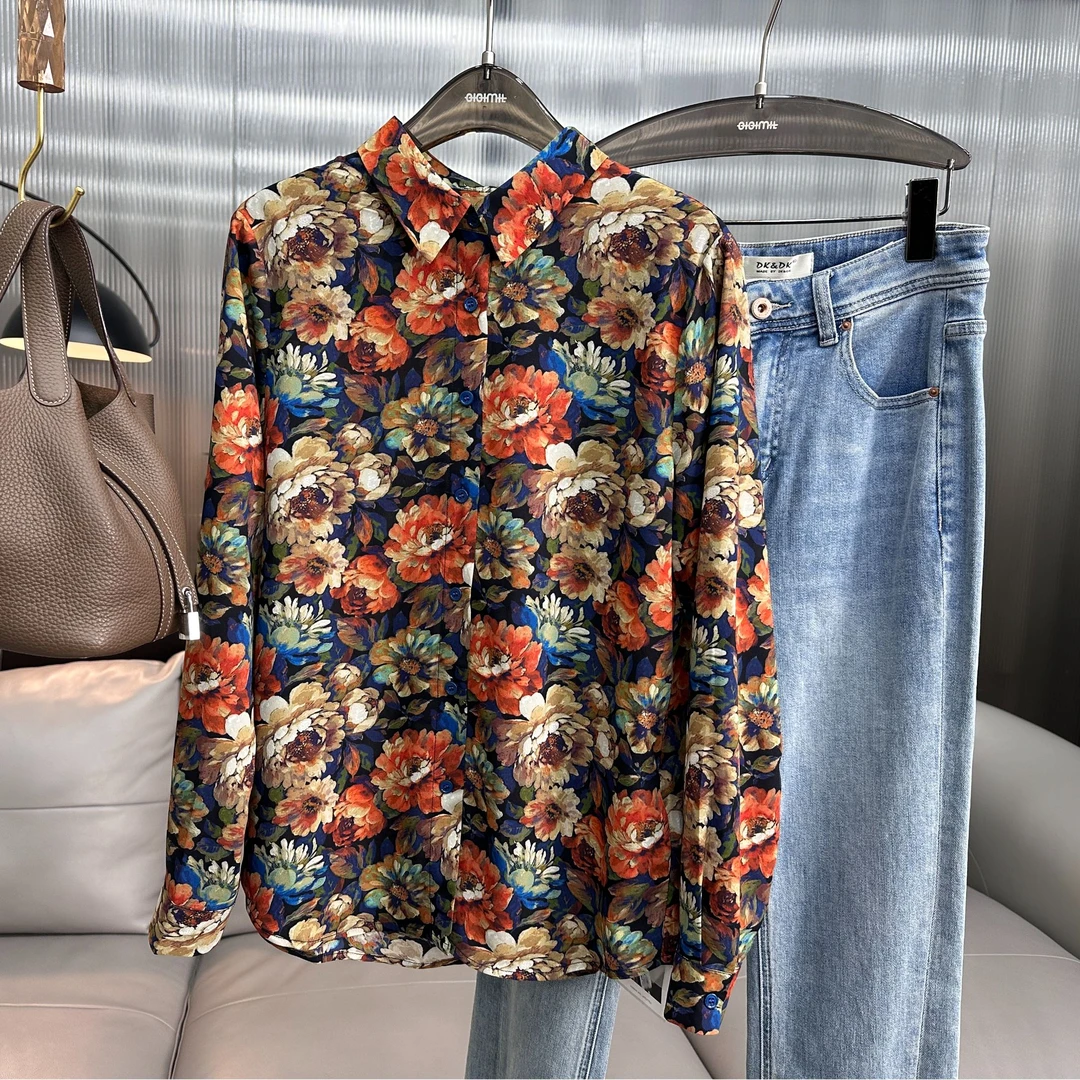 新款碎花女衬衫时尚清新显瘦减龄高级感百搭印花女衬衣