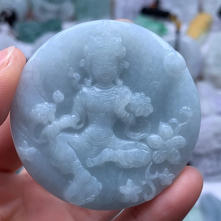 翡翠未镶嵌颈饰山水观音两面工艺福利