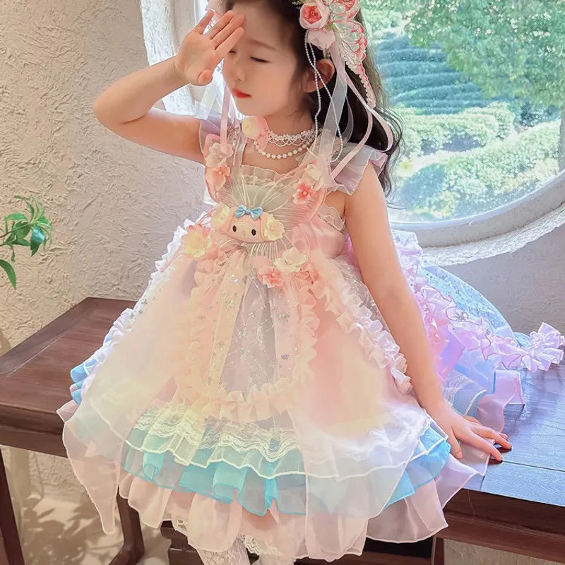 美乐蒂女童洛丽塔公主裙夏季甜美连衣裙生日礼服蓬蓬纱裙洋气裙子