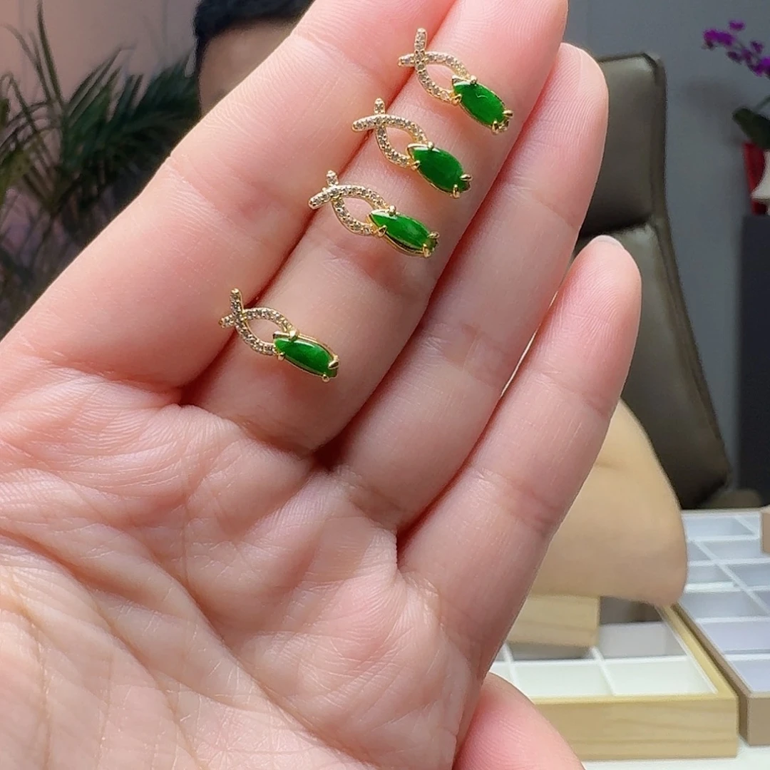 翡翠银S925镶嵌耳饰多样性发货其一