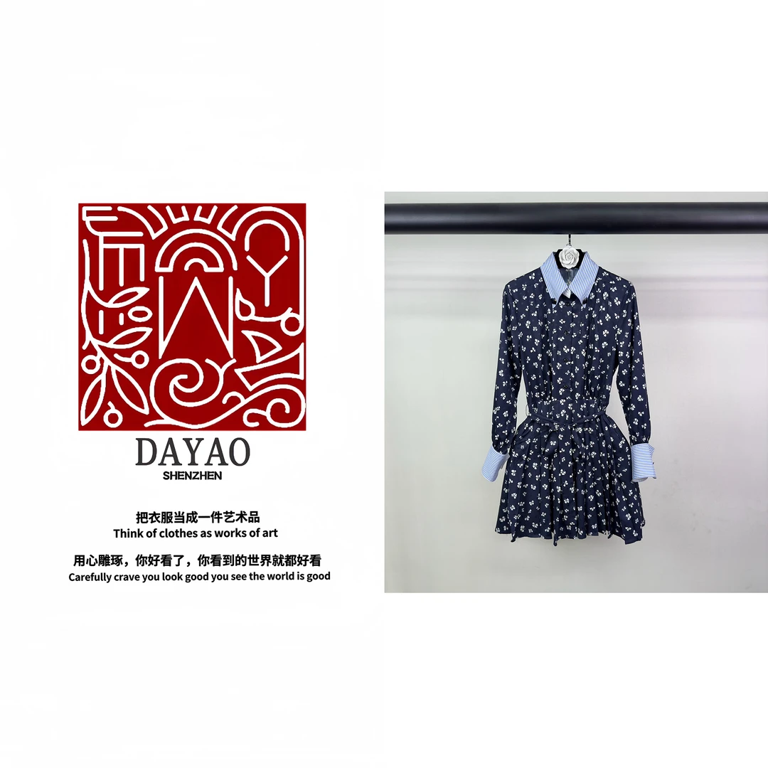 「DAYAO」新款时尚印花拼接百褶收腰连衣裙轻奢高端女装WY24565