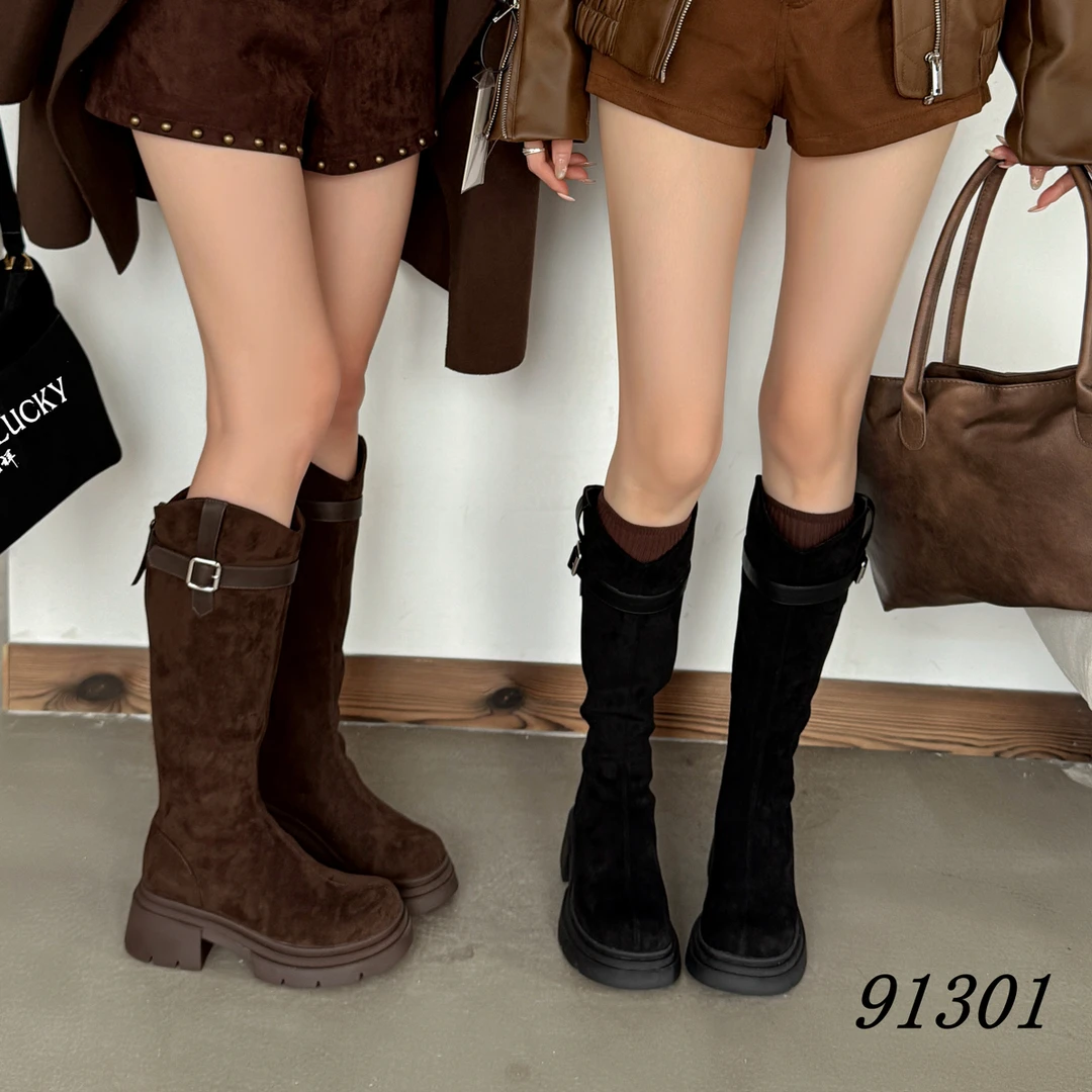 增高中筒靴小个子百搭冬季厚底过膝时装靴中筒长靴