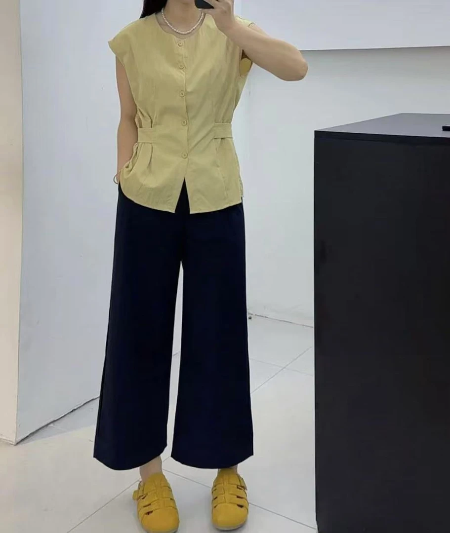 【灿灿穿搭】夏季薄款九分阔腿裤新款高腰时尚花苞休闲裤