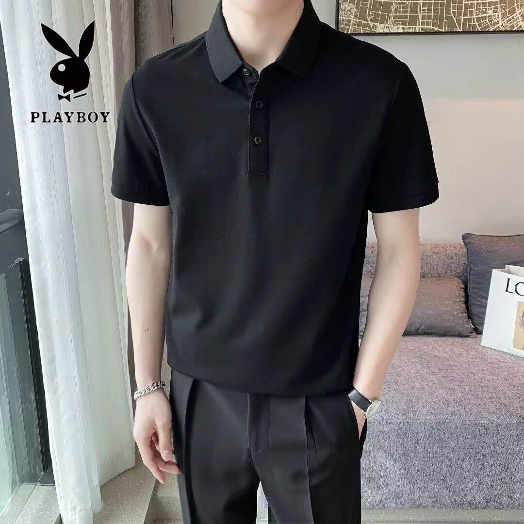 花花公子翻领短袖polo衫男潮牌夏季t恤韩版修身透气百搭体恤上衣