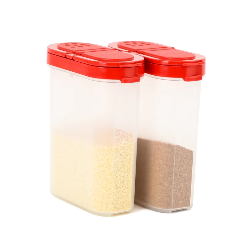 特百惠 双子盖调料盒 椭圆双开盖保鲜盒 厨房盐糖味精收纳储藏盒