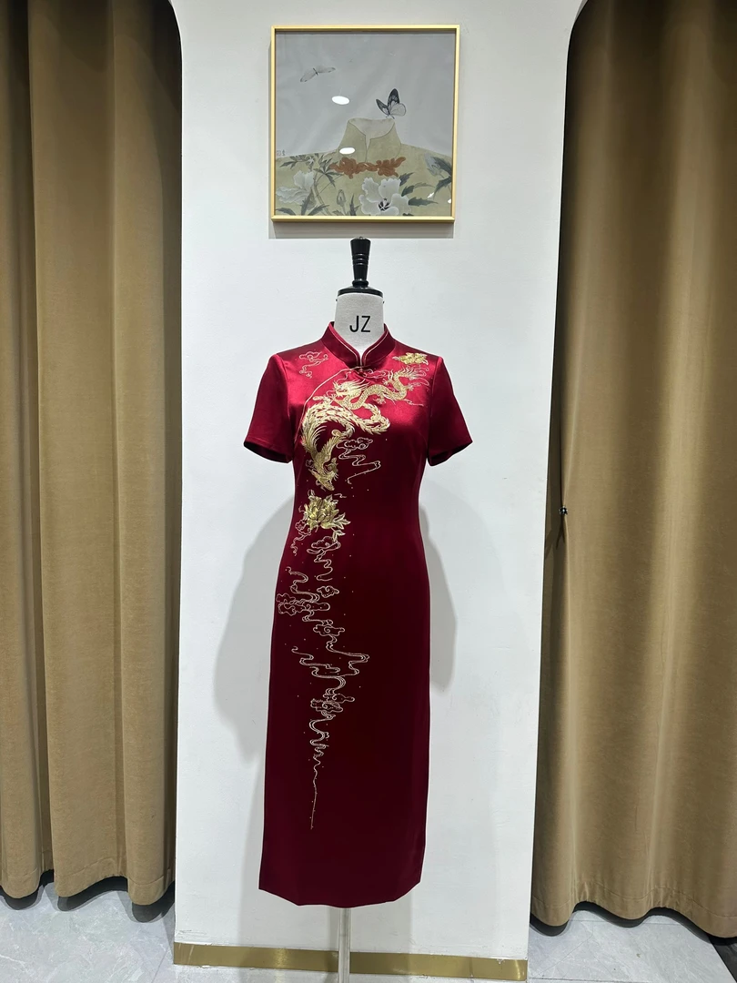 22618龙凤呈祥经典复古喜婆婆喜妈妈优雅高贵醋酸旗袍