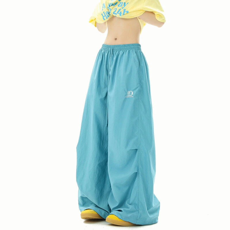 薄荷蓝刺绣多巴胺冰丝速干休闲裤潮牌痞帅炸街裤子cleanfi