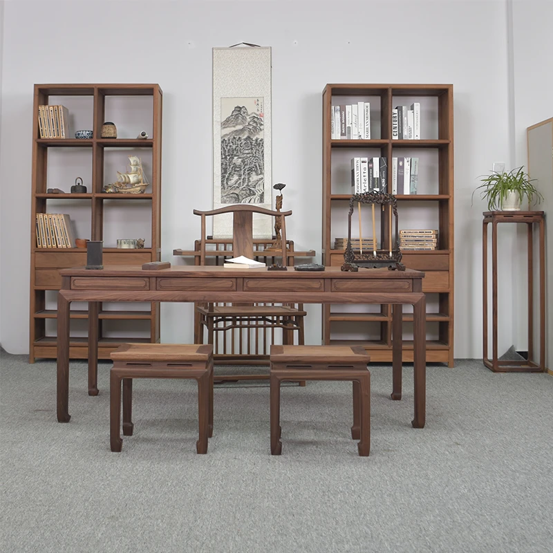 明式画案书画桌黑胡桃木新中式书桌仿古实木毛笔书法桌家用书案