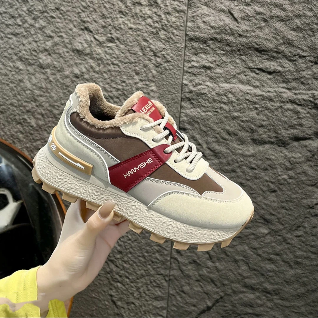 加棉保暖安可拉红厚底增高老爹鞋女秋冬百搭显脚小阿甘鞋1988