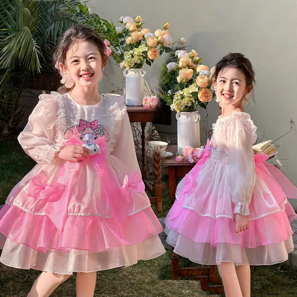 2025春季新款女童裙小女孩纱裙儿童蓬蓬裙子长袖甜美宝宝裙子