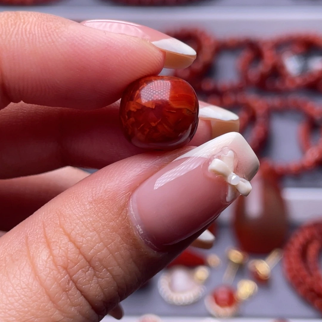 南红玛瑙未镶嵌其他原矿）12.1mm瓦西牛血火焰纹老型单珠