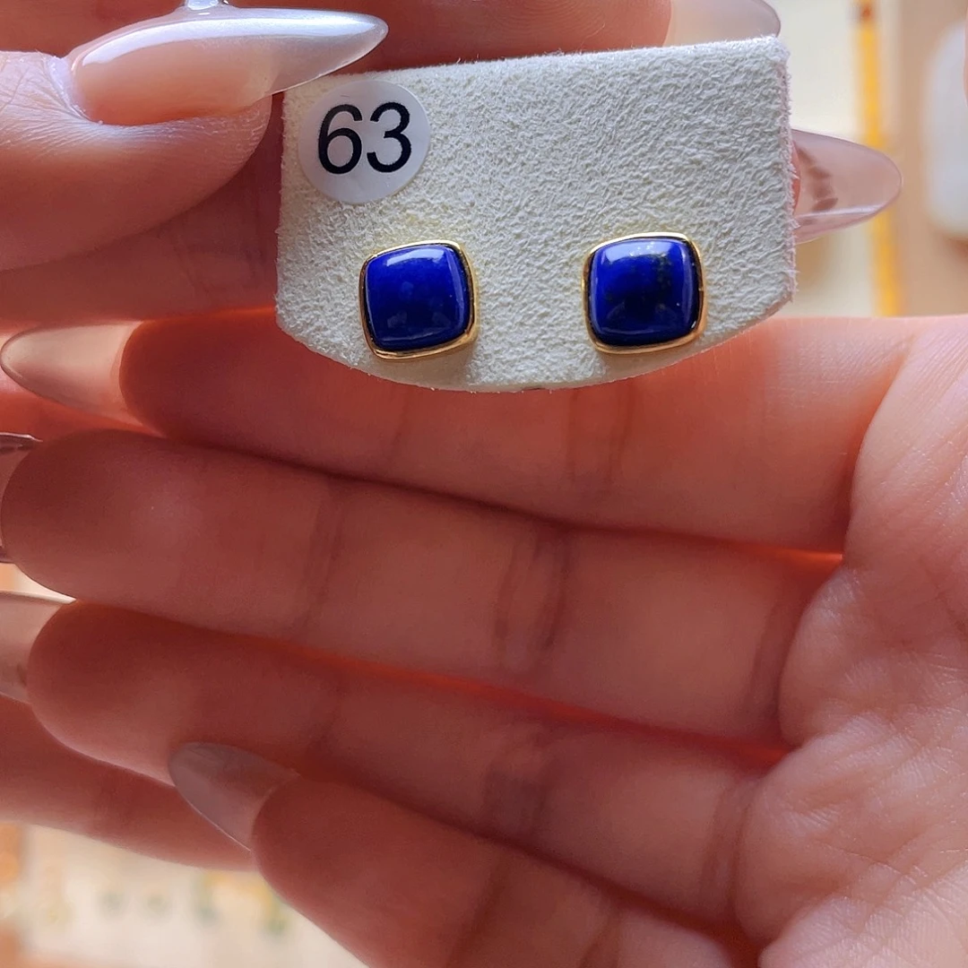 青金石耳饰银S925镀金镶嵌