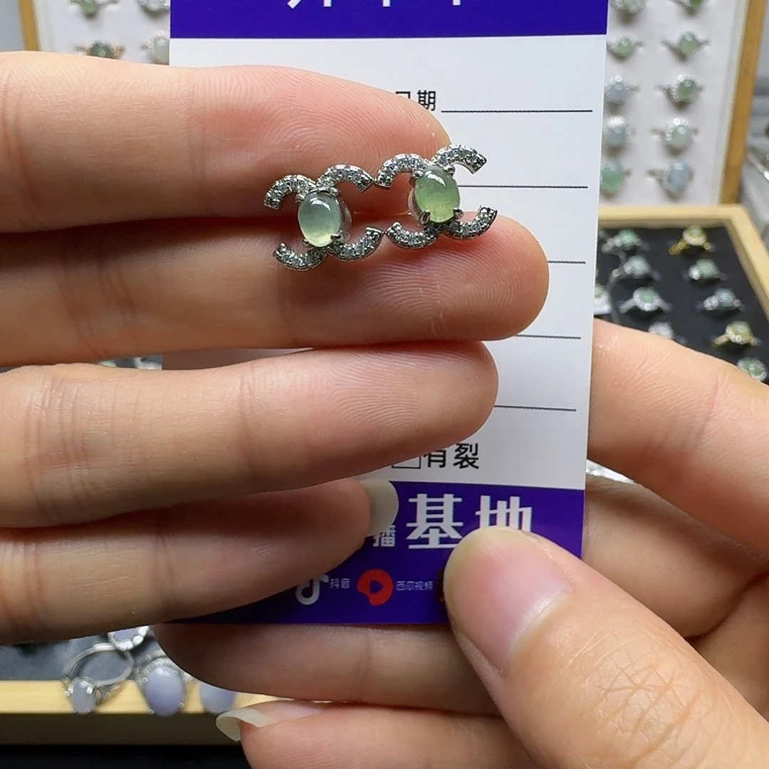 翡翠银S925镶嵌耳饰