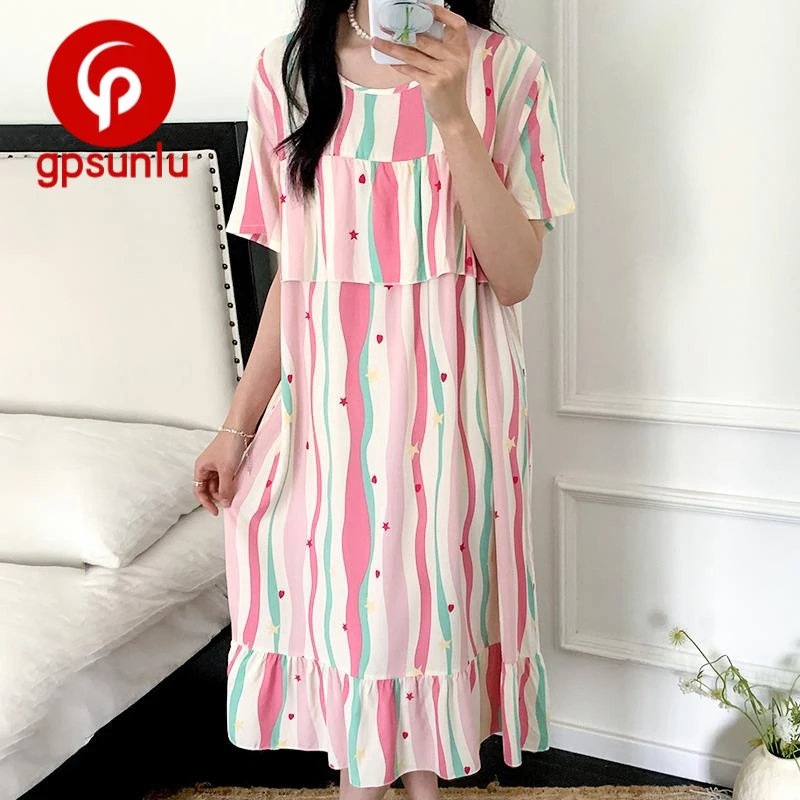 GPSUNLU棉绸睡裙女夏彩虹绵绸薄款甜美可爱公主风2025年新款大