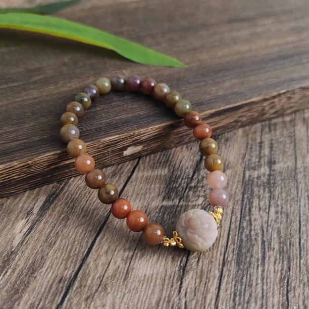 盐源玛瑙雕刻牡丹单圈手串（多样性发其一）