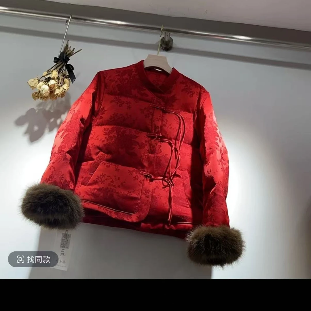 1201亏钱处理不调换款新中式流苏款袖毛可拆卸加厚棉衣网红