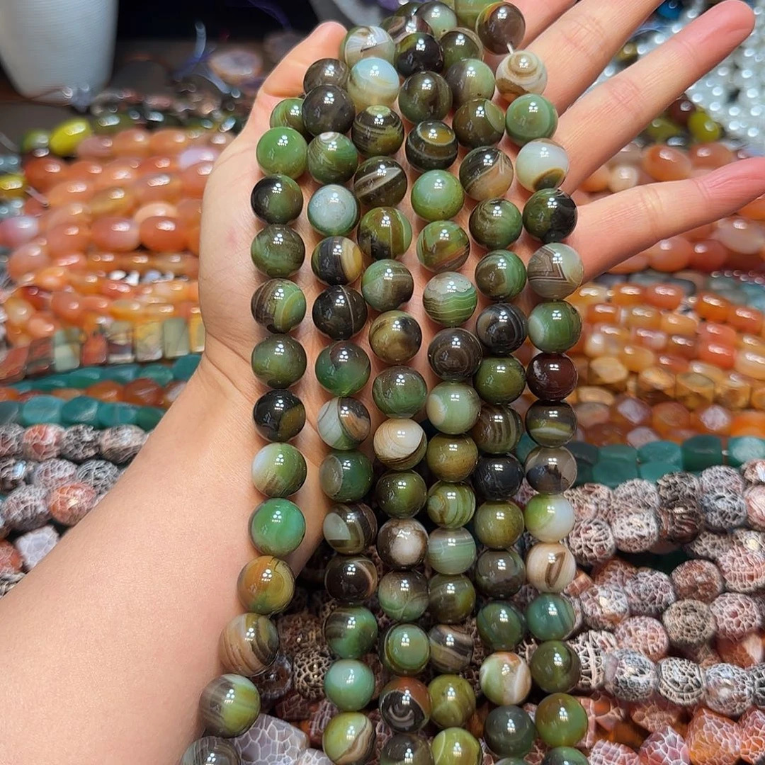 玛瑙/玉髓合金珠宝半成品14mm深色孔雀玛瑙蚕丝一条