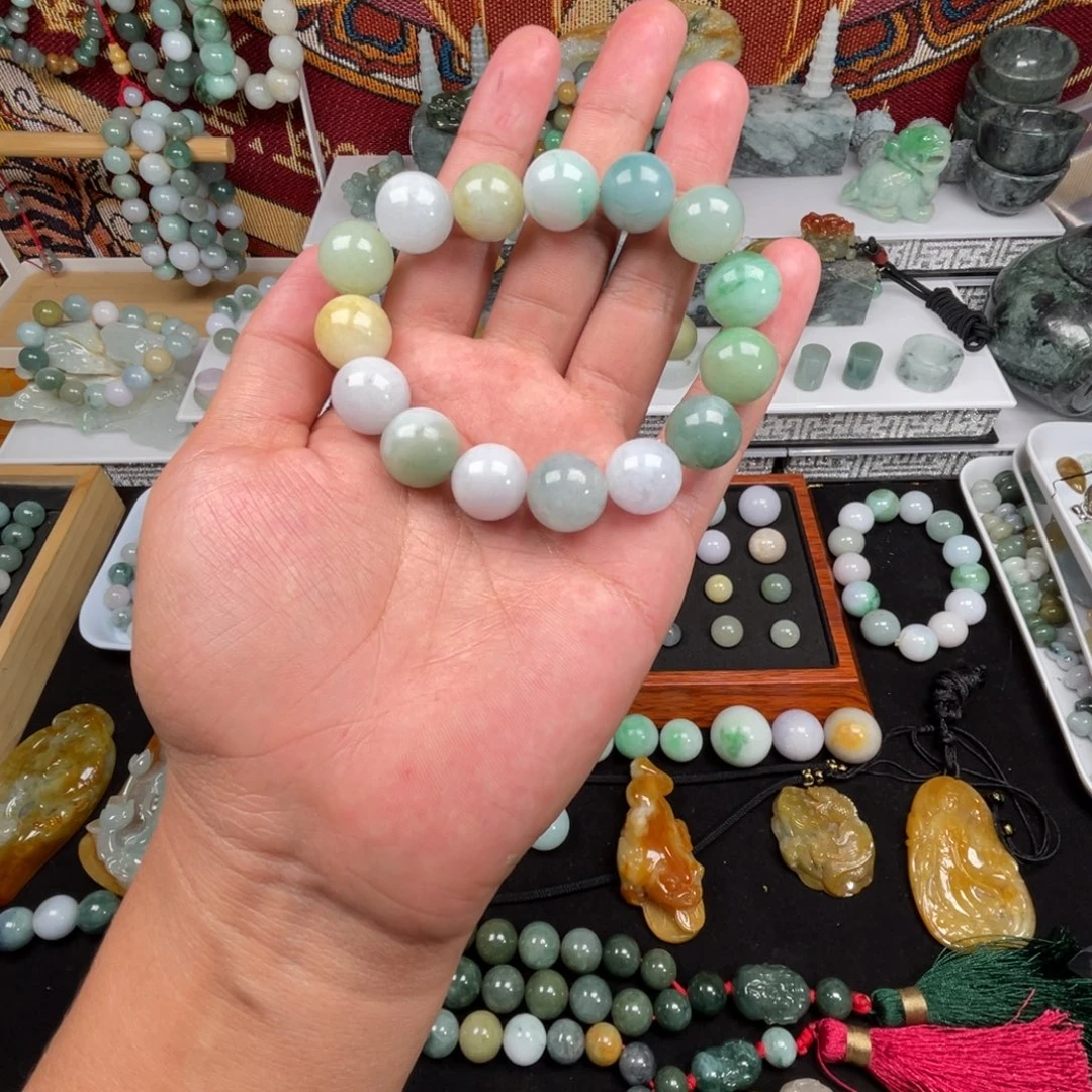 翡翠未镶嵌手串卡14加15颗珠串