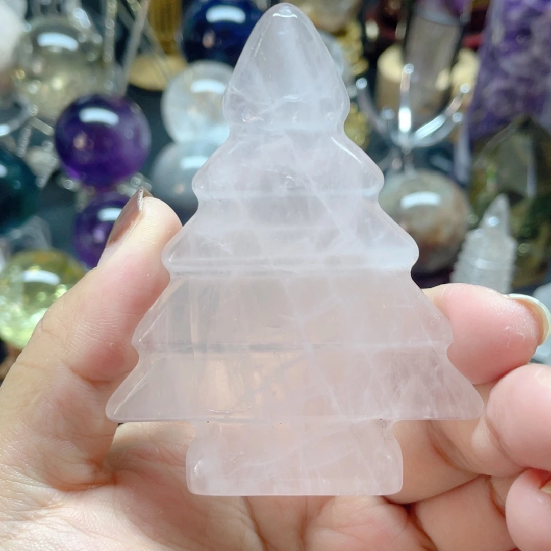 水晶珠宝半成品未镶嵌粉晶圣诞树