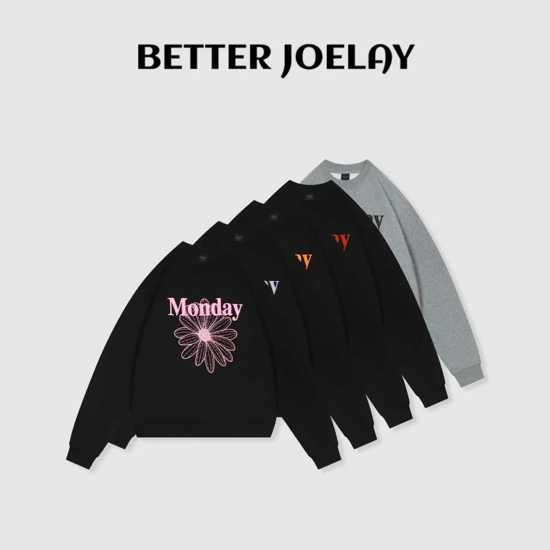 BETTER JOELAY -加绒【橙调花朵】时尚套头卫衣宽松休闲百搭KH3632