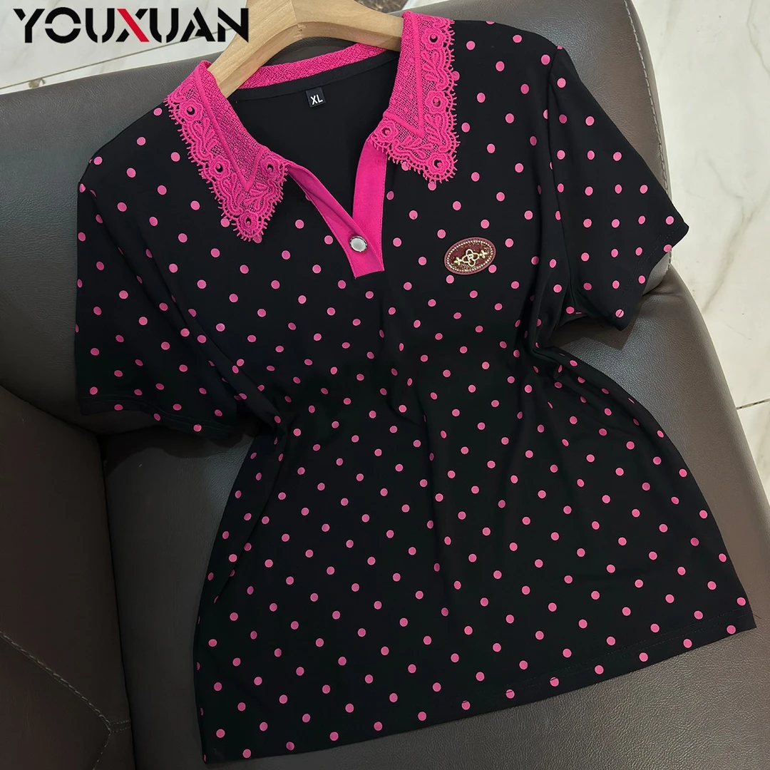 夏季新品女士短袖翻领休闲T恤上衣大码女装时尚气质小衫63636