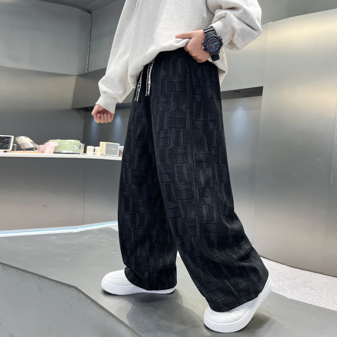 男童加绒直筒牛仔裤秋冬款2025新款大儿童冬季一体绒裤子加厚长裤