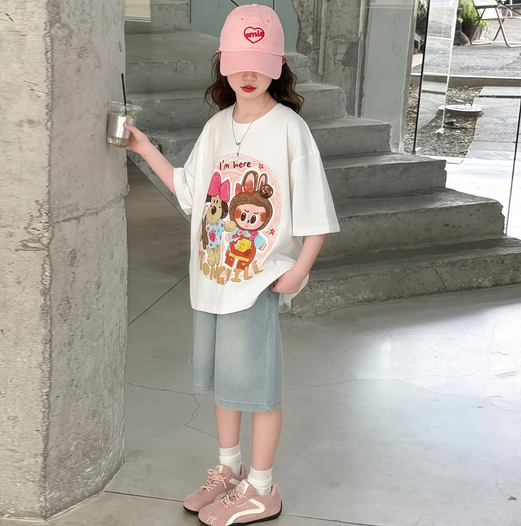 【100%纯棉】女童短袖t恤纯棉夏装2025洋气女孩中大童半袖上衣夏季