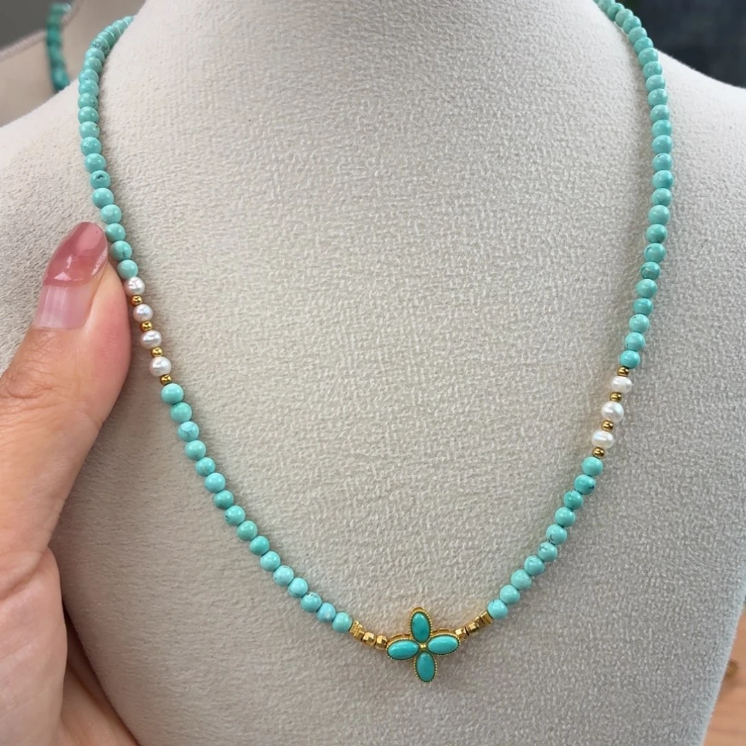 绿松石银S925镀金镶嵌颈饰