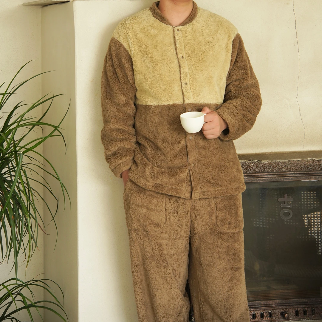 拼色冬季新款加厚珊瑚绒简约家居服睡衣套装DM242CZ441