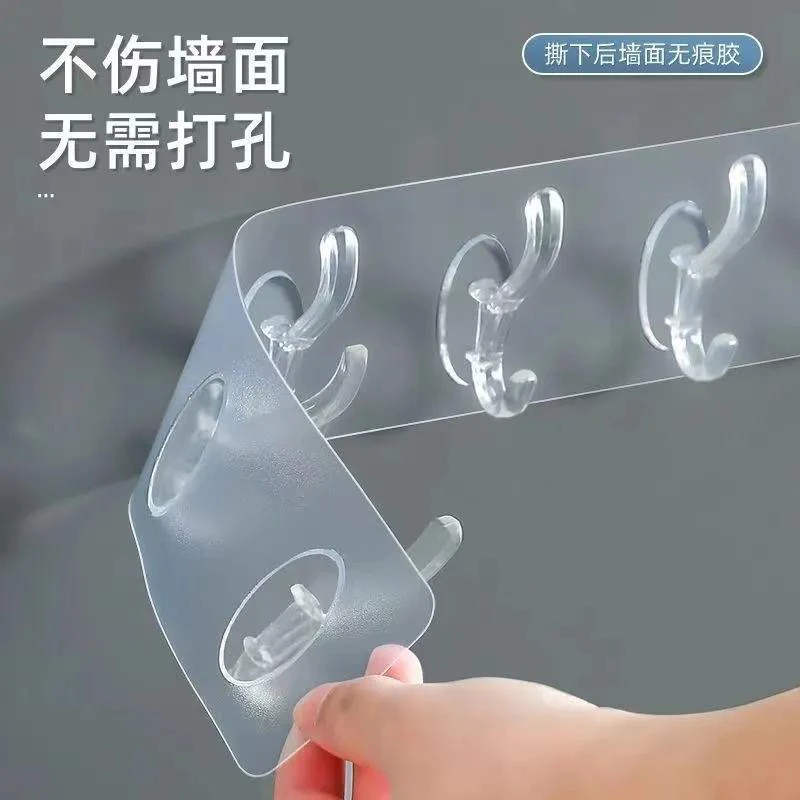 免打孔挂钩贴墙强力连排粘钩不掉门后厨房卫生间水晶衣帽承重挂勾