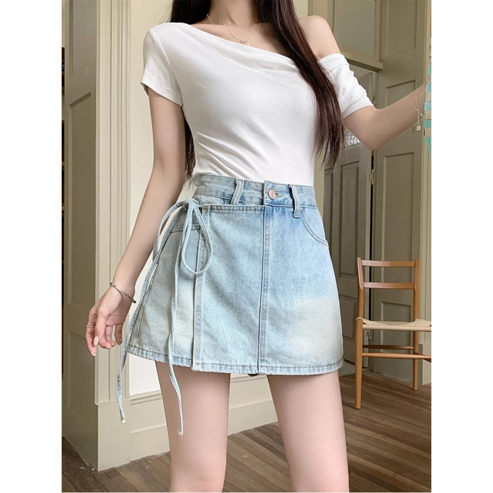 弹力大码胖mm高腰牛仔短裤女夏季宽松显瘦直筒阔腿防走光a字裙裤